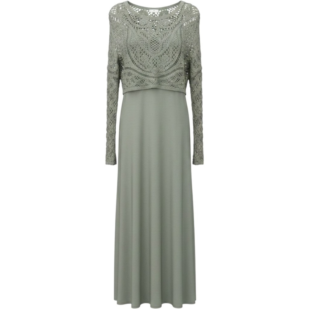 House of Harlow 1960 Sage Green Slip Dress and Crochet Crop Sweater Set Medium